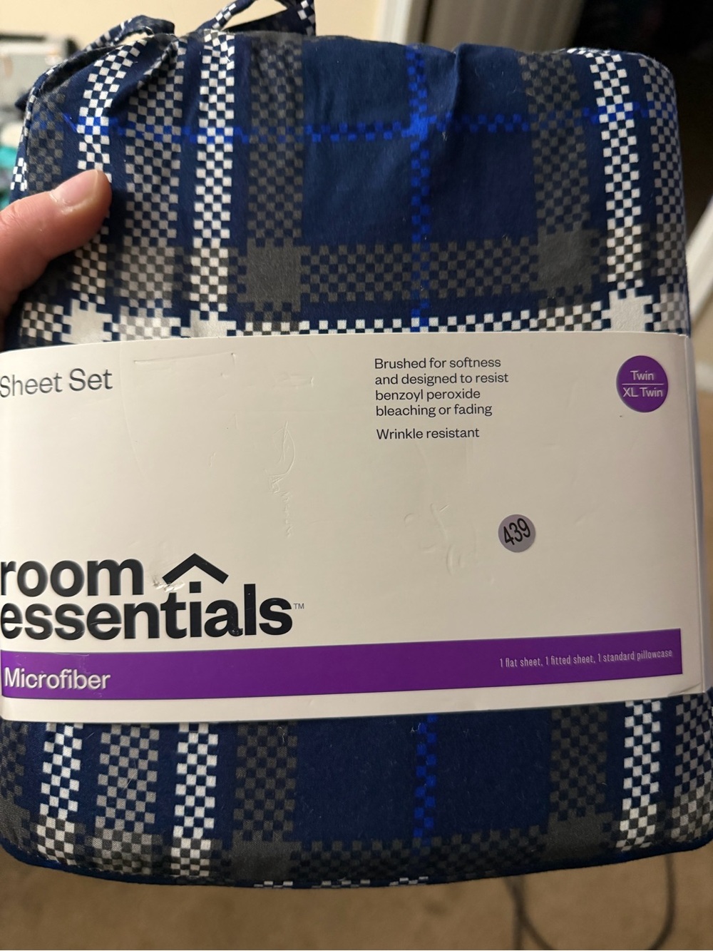 Room Essentials Navy and Royal Blue Plaid Microfiber Sheet Set- TWIN/TWIN XL